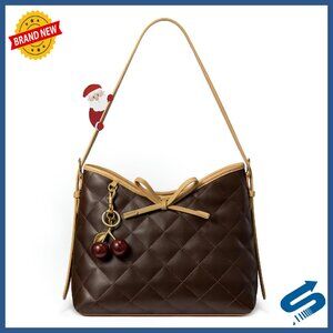 Soft Leather Hobo Crossbody Bag Quilted Design Adjustable Straps